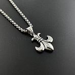 Vintage 304 Stainless Steel Men's Punk Fleur De Lis Pendant Necklaces, Stainless Steel Color(OG3380)