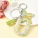 Resin & Acrylic Keychain, with Faux Suede Tassel Pendant & Alloy Findings, Letter U, 9.5cm(KEYC-YW00122-21)
