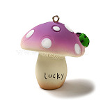 Mushroom Resin Big Pendants, Mushroom Charms with Platinum Plated Iron Loops, Medium Violet Red, 51x46.5x40mm, Hole: 2.5mm(CRES-B013-A02)