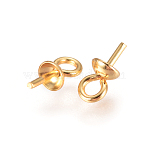 304 Stainless Steel Cup Pearl Peg Bails Pin Pendants, For Half Drilled Beads, Golden, 6x3mm, Hole: 1.5mm, Pin: 0.7mm(X-STAS-F227-50-G)