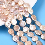 Natural Baroque Keshi Pearl Beads Strands, Nucleated Pearl, Flat Round, PeachPuff, 10.5~16.5x10~12x2.5~6.5mm, Hole: 0.6mm, about 26~33pcs/strand, 14.96~15.35 inch(38~39cm)(PEAR-S018-02C-06)