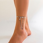 Bowknot Alloy Snake Chain Anklets, Platinum, 10-7/8 inch(27.7cm)(AJEW-G059-04P)