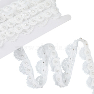 2.7~3 Yards Polyester Lace Trim, Flower Lace Ribbon with Imitation Pearl Beads, White, 1-1/4 inch(31mm)(SRIB-GF0001-30)