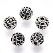 Rack Plating Brass Cubic Zirconia Beads, Long-Lasting Plated, Round, Platinum, 8x7mm, Hole: 2mm(X-ZIRC-S001-8mm-B03)
