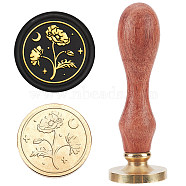 Wax Seal Stamp Set, Sealing Wax Stamp Solid Brass Head,  Wood Handle Retro Brass Stamp Kit Removable, for Envelopes Invitations, Gift Card, Flower Pattern, 83x22mm(AJEW-WH0208-810)