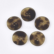 4-Hole Acrylic Buttons, Rubberized, Flat Round, Coconut Brown, 25.5x4.5mm, Hole: 2mm(BUTT-T003-02B)