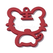 Alloy Spray Paint Pendents, Tiger, for DIY Jewelry Keychains Accessories, Red, 27.8x27x1.3mm, Hole: 1.7mm(PALLOY-F279-02)