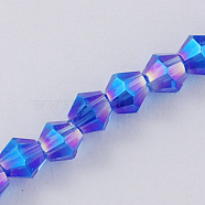 Glass Beads Strands, AB Color Plated, Faceted, Bicone, Blue, 3x3~3.5mm, Hole: 0.5mm, about 113~115pcs/strand, 36~36.5cm(EGLA-S056-3mm-05)