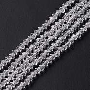 Imitation Austrian Crystal 5301 Bicone Beads, Faceted Glass Beads Strands, Clear, 2x3mm, Hole: 0.5mm, about 145~150pcs/strand, 41.5~42cm(GLAA-S026-2mm-07)