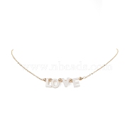 Natural Shell Word Love Pendant Necklace with Golden Brass Cable Chains for Mother's Day, Word, Pendant: 49x10.5x4mm, 16.34 inch(41.5cm)(NJEW-JN04151-03)