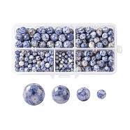 340Pcs 4 Sizes Natural Blue Spot Jasper Beads, Round, 4mm/6mm/8mm/10mm, Hole: 0.8~1mm(G-LS0001-17)