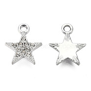 Platinum Plated Alloy Charms, with Rhinestones, Cadmium Free & Lead Free, Star, Crystal, 14.5x12x2.5mm, Hole: 1.8mm(PALLOY-T073-06P-03-RS)
