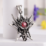 Retro 316 Surgical Stainless Steel Resin Rhinestone Star with Dragon Skull Gothic pendants, Antique Silver, 38.5x34.5x11mm, Hole: 5x8.5mm(STAS-E096-54AS)