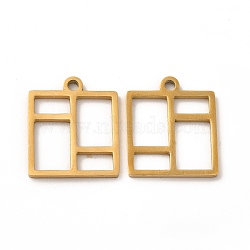 Ion Plating(IP) 304 Stainless Steel Pendants, Hollow, Rectangle Charm, Real 18K Gold Plated, 17.5x15x2mm, Hole: 1.6mm(STAS-A070-21G)