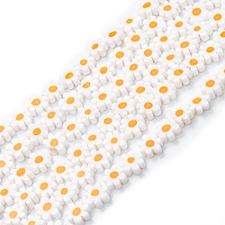 Handmade Millefiori Glass Bead Strands, Flower, White, 6.4~9x3.2mm, Hole: 1mm, about 56pcs/Strand, 15.75''(40cm)(X1-LAMP-J035-8mm-23)