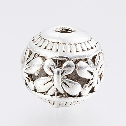 Tibetan Style Alloy Beads, Round with Butterfly, Antique Silver, 8x7.5mm, Hole: 1.5mm(X-PALLOY-YC45862-AS)