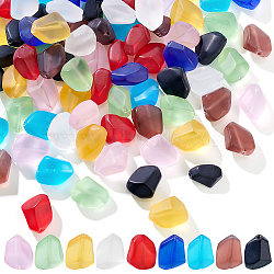 Elite 90Pcs 9 Colors Transparent Frosted Glass Beads, Nuggets, Mixed Color, 15x11.5x8.5mm, Hole: 1mm, 10pcs/color(FGLA-PH0001-07)