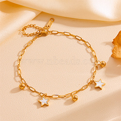 304 Stainless Steel Bracelets, with shell, Gold, Star, 6-3/4 inch(17.3cm)(BJEW-R003-03G-01)