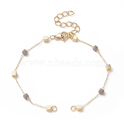 Brass Cube Link Bracelet Making, with Glass Bead and Lobster Clasp, for Link Bracelet Making, Golden, 6-3/4 inch(17cm)(AJEW-JB01150-14)