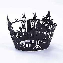 Castle Halloween Cupcake Wrappers, Laser Cut Paper Liners Holders, for Halloween Party Wedding Birthday Decoration, Black, 8.3x19.4x0.03cm(CON-G010-D03)