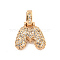 Brass Micro Pave Clear Cubic Zirconia Pendants, Real 18K Gold Plated, Letter M, 31x25x5mm, Hole: 3x6mm(KK-B099-01G-M)