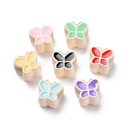 Rubberized Style Acrylic European Beads, with Enamel, Large Hole Beads, Butterfly, Mixed Color, 10.2x10.4x8mm, Hole: 4.9mm(SACR-E009-05)