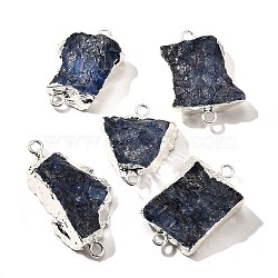 Raw Rough Natural Dyed Quartz Crystal Links Connector Charms, with Brass Findings, Nuggets, Silver Color Plated, Midnight Blue, 30.5~37.5x15~25x7.5~13mm, Hole: 2.5mm(G-K189-04S-04)