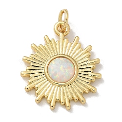 Brass Resin Pendants, with Jump Ring, Sun Charms, Real 18K Gold Plated, 20.5x17.5x2.5mm, Hole: 3.5mm(KK-M300-01G-01)