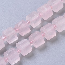 Natural Rose Quartz Beads Strands, Faceted, Column, 14~15x14~15x9~11mm, Hole: 1.5mm, about 25~30pcs/strand, 15.35 inch(39cm)(G-G801-02)