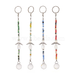 Angel & Teardrop Clear Glass Suncatchers, with Colorful Glass Bead, Wall Pendant Hanging Ornament for Home Garden Decoration, Mixed Color, 21.4cm(HJEW-JM00841)