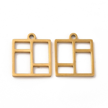 Ion Plating(IP) 304 Stainless Steel Pendants, Hollow, Rectangle Charm, Real 18K Gold Plated, 17.5x15x2mm, Hole: 1.6mm