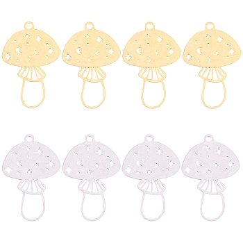 20Pcs 2 Colors 304 Stainless Steel Pendants, Mushroom with Star & Moon Charms, Golden & Stainless Steel Color, 24.5x16x1mm, Hole: 1.5mm, 10pcs/color