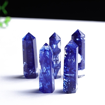 Blue Watermelon Stone Glass Point Tower Wands, for Energy Balancing Meditation Therapy Decors, Hexagonal Prism, 40~50mm