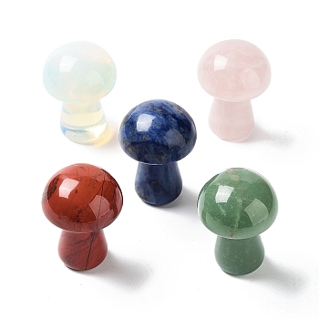 Natural & Synthetic Gemstone Carved Mushroom Statues Ornament, Home Office Desk Feng Shui Decoration, 35x49.5~50.5mm