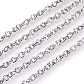 304 Stainless Steel Cable Chains, Unwelded, Oval, Stainless Steel Color, 5x4x1mm