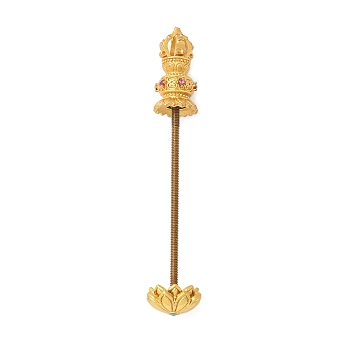 Lotus Shape Brass Screw Peg Bails, Blank Beadable Pendant Bails for Dzi Beads & Large Hole Beads, Long-Lasting Plated, with Rhinestone & Synthetic Turquoise, Matte Gold Color, 71x10.5mm, Hole: 4.5x2.5mm