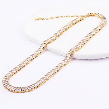 Cubic Zirconia Classic Tennis Necklace, Golden Brass Rectangle Link Chain Necklaces, Clear, 12.99 inch(33cm)