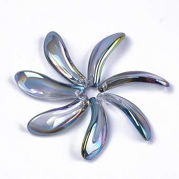 Electroplate Glass Pendants, Petal, Steel Blue, 26x9x6mm, Hole: 1mm