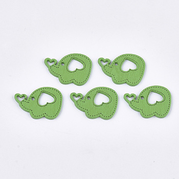 Painted Poplar Wood Pendants, Elephant, Lime Green, 18x25x1.5mm, Hole: 1.6mm