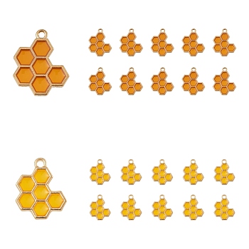10Pcs 2 Style Epoxy Resin Pendants, with Light Gold Plated Alloy Open Back Settings, Honeycomb, Mixed Color, 19.5~21x16~17.5x1.5~2.5mm, Hole: 1.6~2mm, 5pcs/style