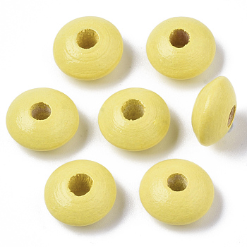 Dyed Natural Beech Wood Beads, Rondelle, Yellow, 12x6mm, Hole: 3~4mm, about 1600pcs/500g