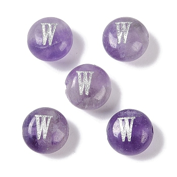 Natural Amethyst Beads, Rondelle with Letter, Letter W, 8.5~9x5~5.5mm, Hole: 1.2mm