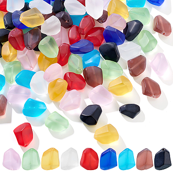 Elite 90Pcs 9 Colors Transparent Frosted Glass Beads, Nuggets, Mixed Color, 15x11.5x8.5mm, Hole: 1mm, 10pcs/color