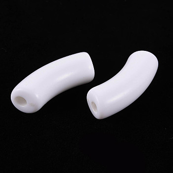 Opaque Acrylic Beads, Curved Tube, White, 34.5x13x11mm, Hole: 3.5mm