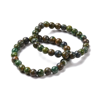 Natural Gemstone Stretch Beaded Bracelets, Round, Inner Diameter: 2-1/8 inch(5.5cm), Beads: 8~9mm