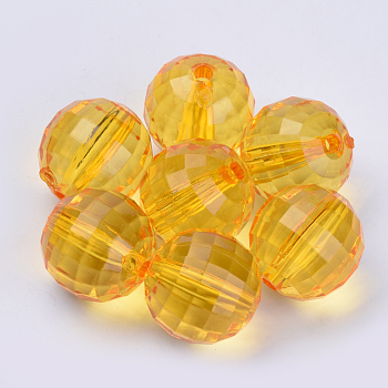Transparent Acrylic Beads, Faceted, Round, Orange, 10x10mm, Hole: 1.9mm, about 878pcs/500g