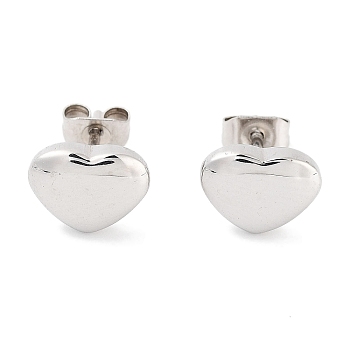 Non-Tarnish Heart 316 Surgical Stainless Steel Stud Earrings for Women, Stainless Steel Color, 7x9mm