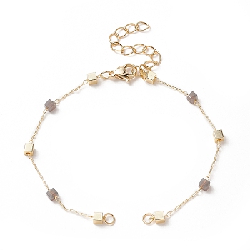 Brass Cube Link Bracelet Making, with Glass Bead and Lobster Clasp, for Link Bracelet Making, Golden, 6-3/4 inch(17cm)