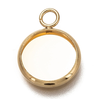 304 Stainless Steel Pendant Cabochon Settings, Plain Edge Bezel Cups, Flat Round, Real 18K Gold Plated, Tray: 10mm, 15.5x12x2mm, Hole: 2.4mm