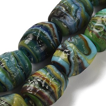 Handmade Lampwork Beads Strands, Oval, Teal, 17~17.5x13~14mm, Hole: 3~4mm, about 10pcs/strand, 6.69 inch(17cm)